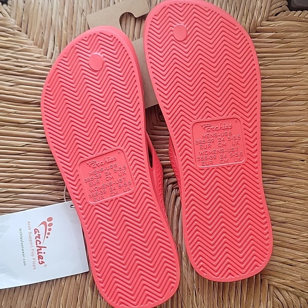 Archies Coral Pink Women’s Arch Support Flip Flops - Picture 2 of 3